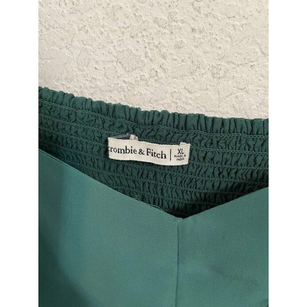 Abercrombie & Fitch Women XL Emerald Green Crop Top Puff Sleeve Feminine Chiffon